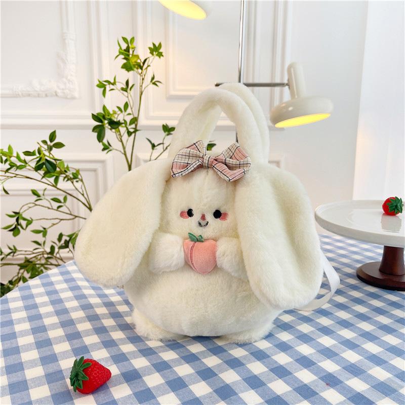 New Rabbit Kitten Plush Toy Backpack Stuffed Animal Rabbit Hold Peach Cat Hold Avocado Portable Shoulder Bag Girl Birthday Gifts