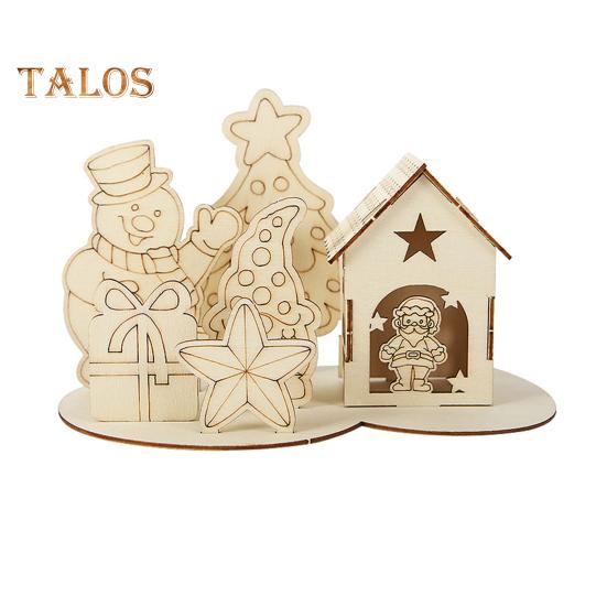 Wooden House Puzzle Block Christmas Building Block Ornament Kit Xmas Desktop Decoration Educational DIY Craft for Kids Adults