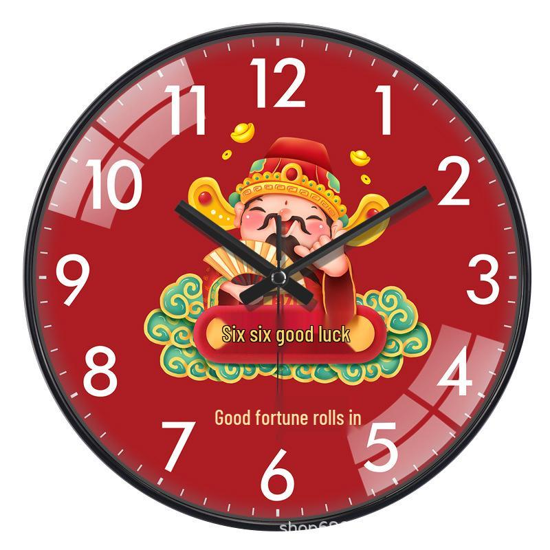 

Настенные часы Бог Богатства в китайском стиле, кварцевые с радиоуправлением для декора гостиной A810 black [Silent Movement]