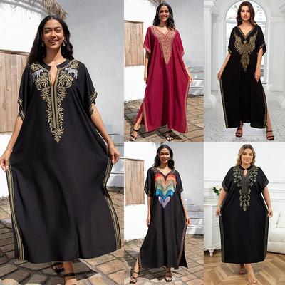 Vestido Cover-up de Playa de Rayón Bordado para Mujer - Ropa Holgada y Larga para Protección Solar