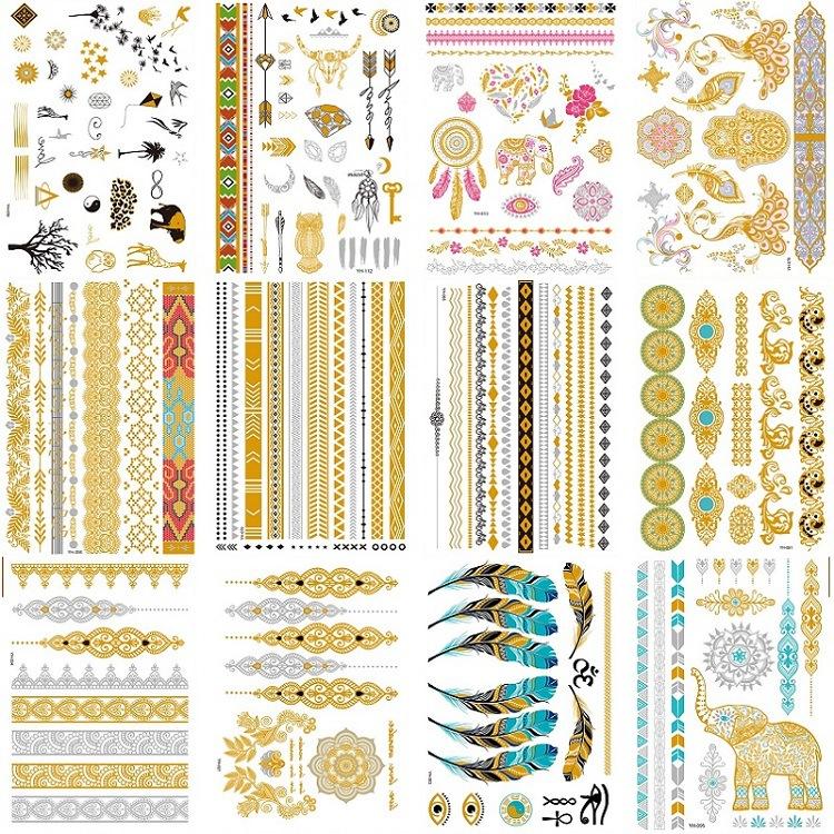12 Bronzing Tattoo Stickers Set Beach Sexy Metallic Water Transfer Disposable Stickers