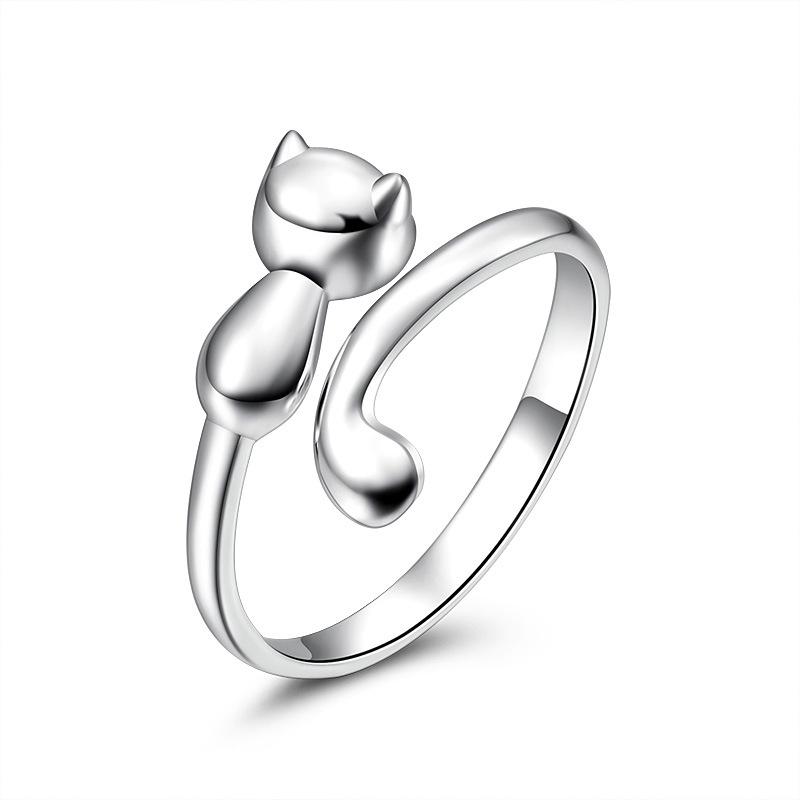 925 Silver Jewelry Individuality Fashion Aesthetic Accessories Female Small Fresh Cat Opening Rings R148