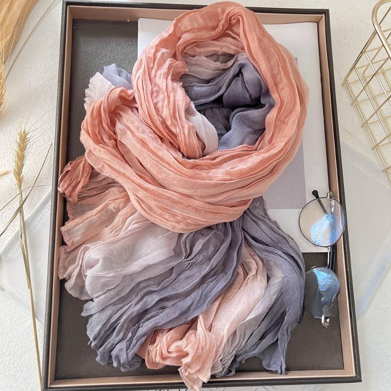 180x90cm Scarf Cotton Hemp Gradient Blue Autumn Winter Korean Versatile Printed Women Long Soft Fashionable Trend Fold Shawl DIY