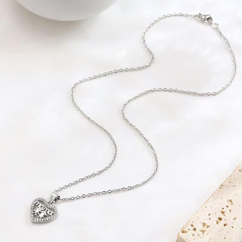 Diamond Heart MOM Necklace: Luxury Titanium Steel Pendant for Mother's Day