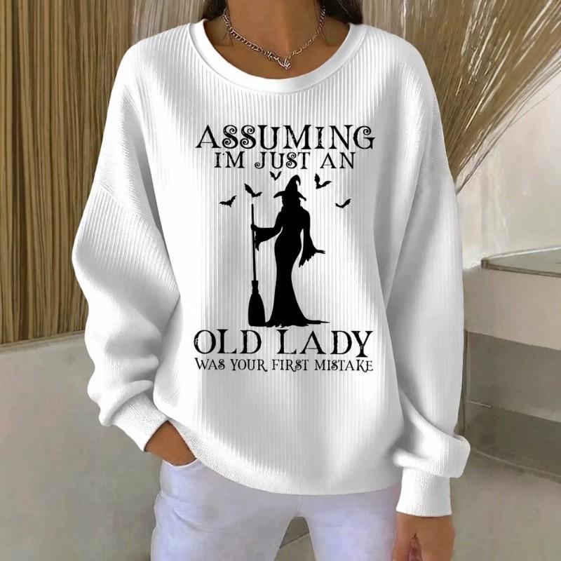 2026 Halloween Witch Print Crew Neck Long Sleeve Pullover Sweatshirt Unisex