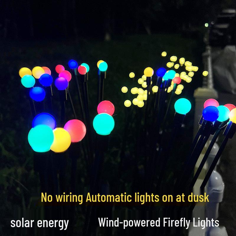 Solar Wind-Powered Firefly LED Garden Stake Lights - Waterproof Outdoor Decor