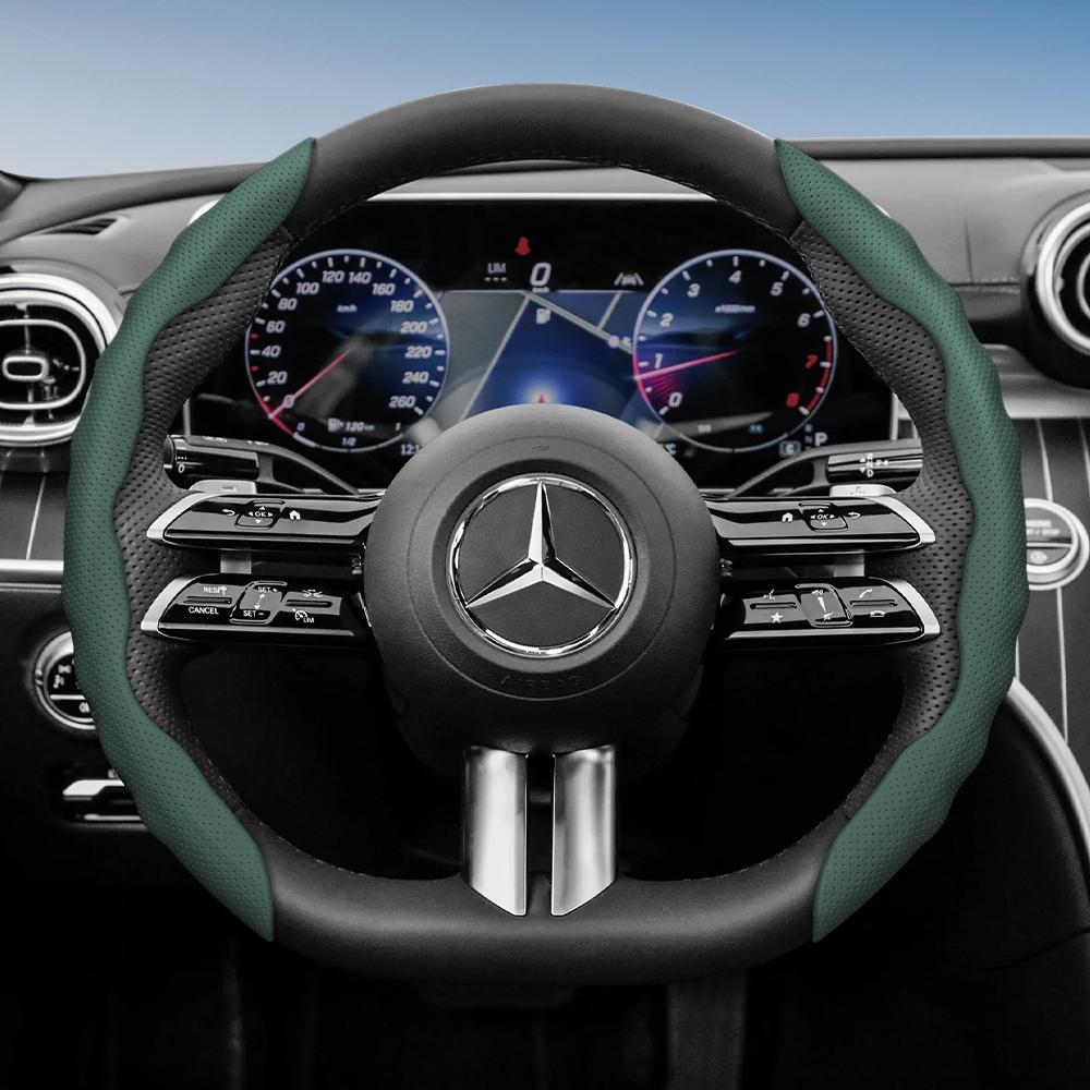 Steering Wheel Cover for Mercedes-Benz, Wave-Shaped Sporty Design, Breathable Leather, Segmented, Non-Slip, Sweat-Absorbing Protective Case