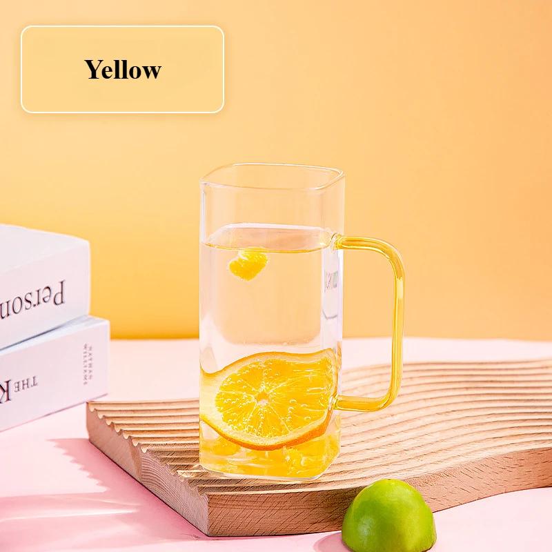 

1 Pieces 400ml Squre Glass Mug with Lid and Straw Glass Tea Cup Coffee Mug Sipper Tumbler Mug for Fruit Juice Milk Tea or Coffee 400ML жовтий