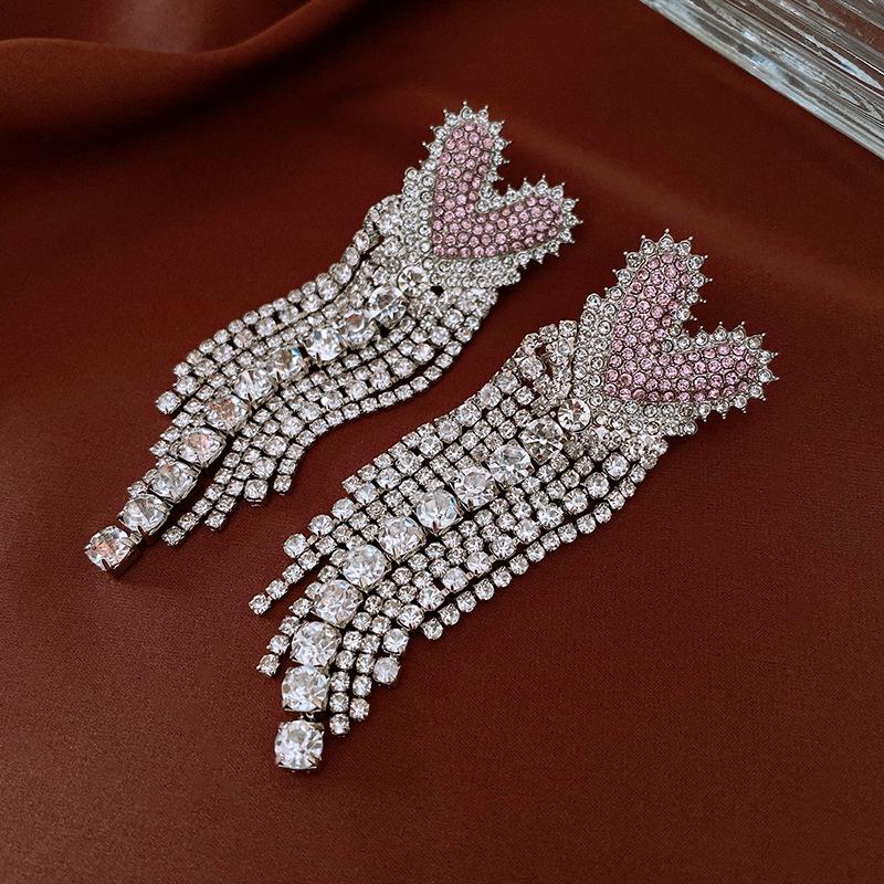 European and American Silver Needle Zircon Fringed Earrings Light Luxury High-end Atmospheric Earrings Niche Earrings Women