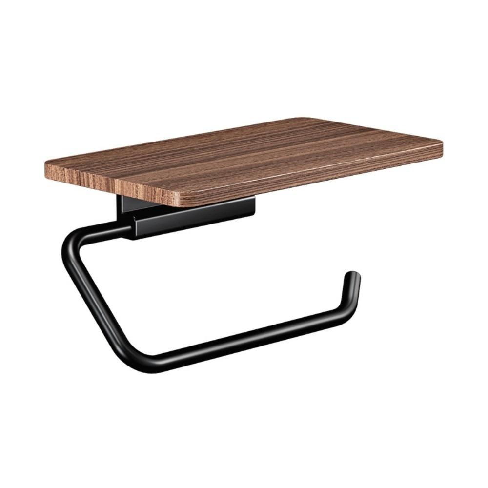 Wall Mounted Toilet Paper Holder Walnut Wood Grain Paper Towel Holder Storage Shelf Hotel Room