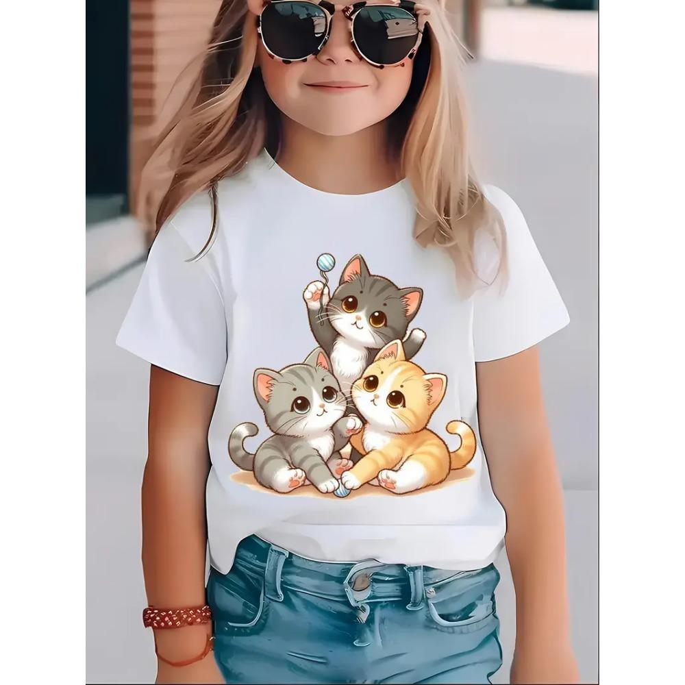 Baby Girl Clothing 3D Cat Print Kids Clothes Short Sleeve T-Shirts for Children Top Tees O-Neck Casual Children's Clothing