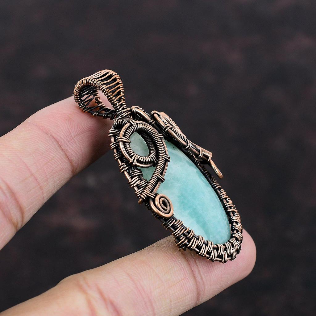Amazonite Pendant Copper Wire Wrapped Pendant Gemstone Pendant Fashion Jewelry Handmade Pendant Copper Jewelry Gift For Her Elegant Pendant