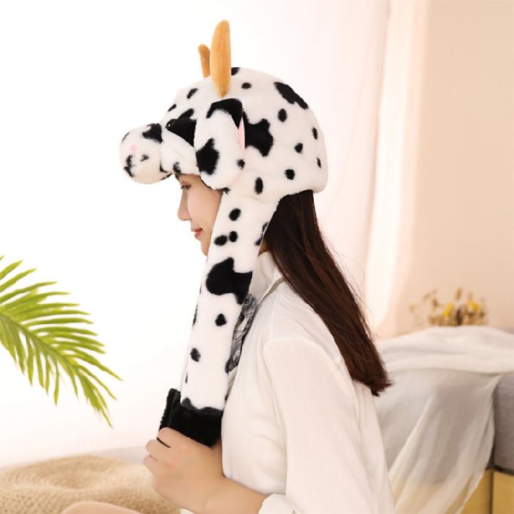 Warm Hat with Jumping Ears Party Stuffed Cow Ox Horn Toy Fleece Cap for Kids