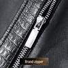 Men's Crocodile-Texture Lapel Sheepskin Leather Jacket