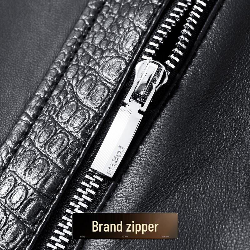 Men's Crocodile-Texture Lapel Sheepskin Leather Jacket