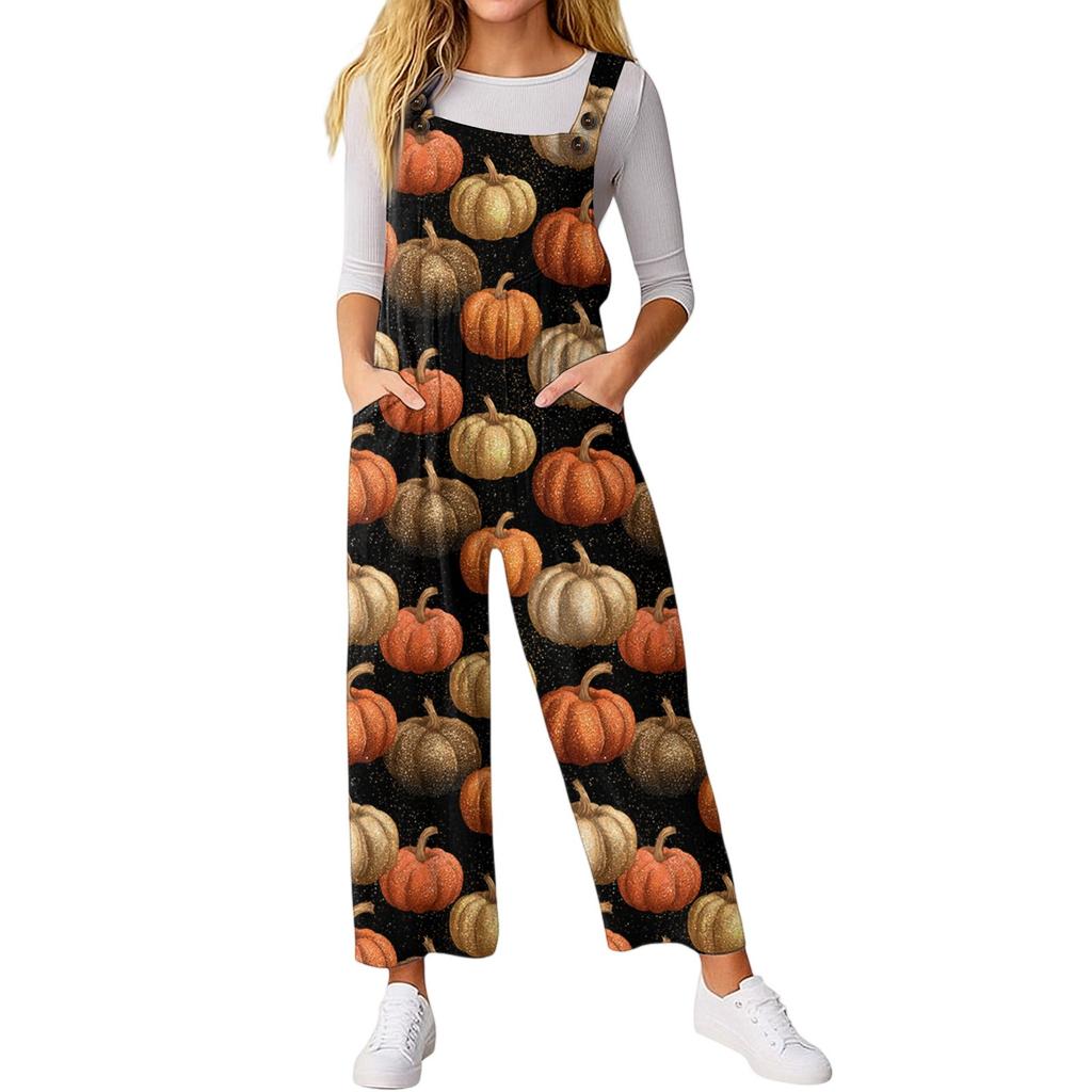 Women’s Loose Casual Sleeveless Jumpsuit Halloween Printed Jumpsuit Printed Jumpsuit