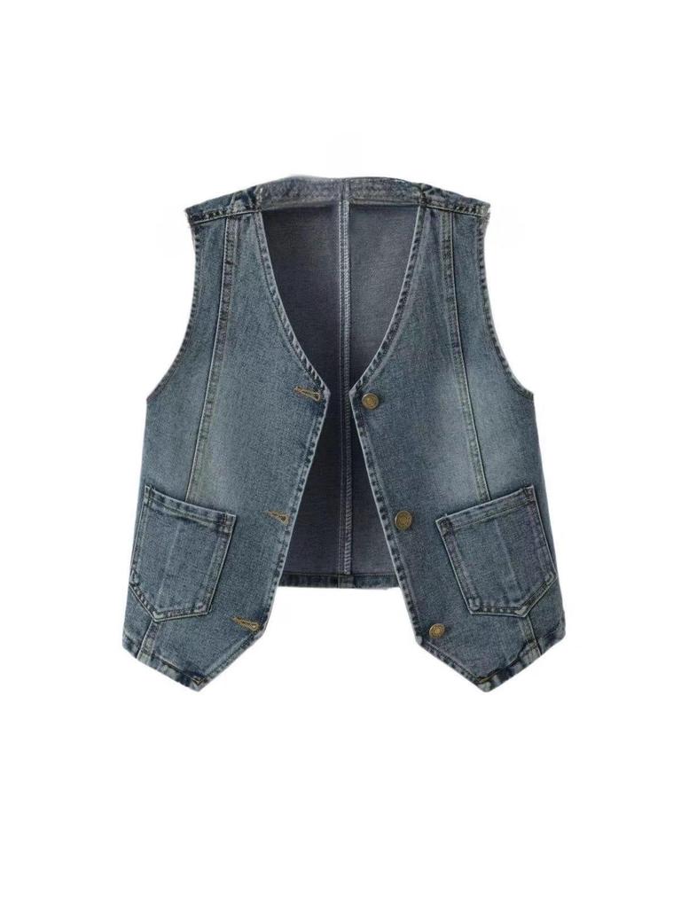 2025 Trendy Women's Denim Vest: Sleeveless, Versatile, Chic Design for Spring and Autumn