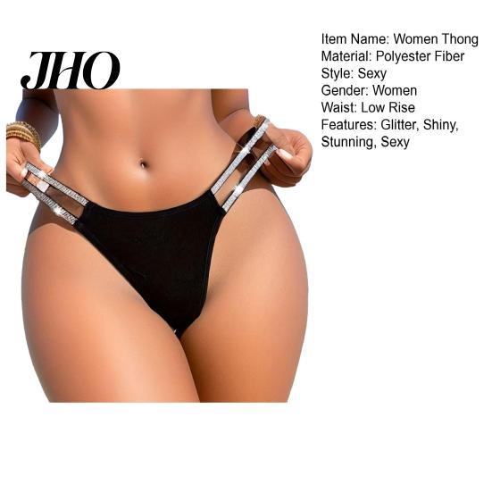 Lightweight Sexy Thong Shiny Rhinestone G-string Thongs for Women Glitter Provocative Panties Strappy Underwear Seamless Stretch Low Rise Seductive