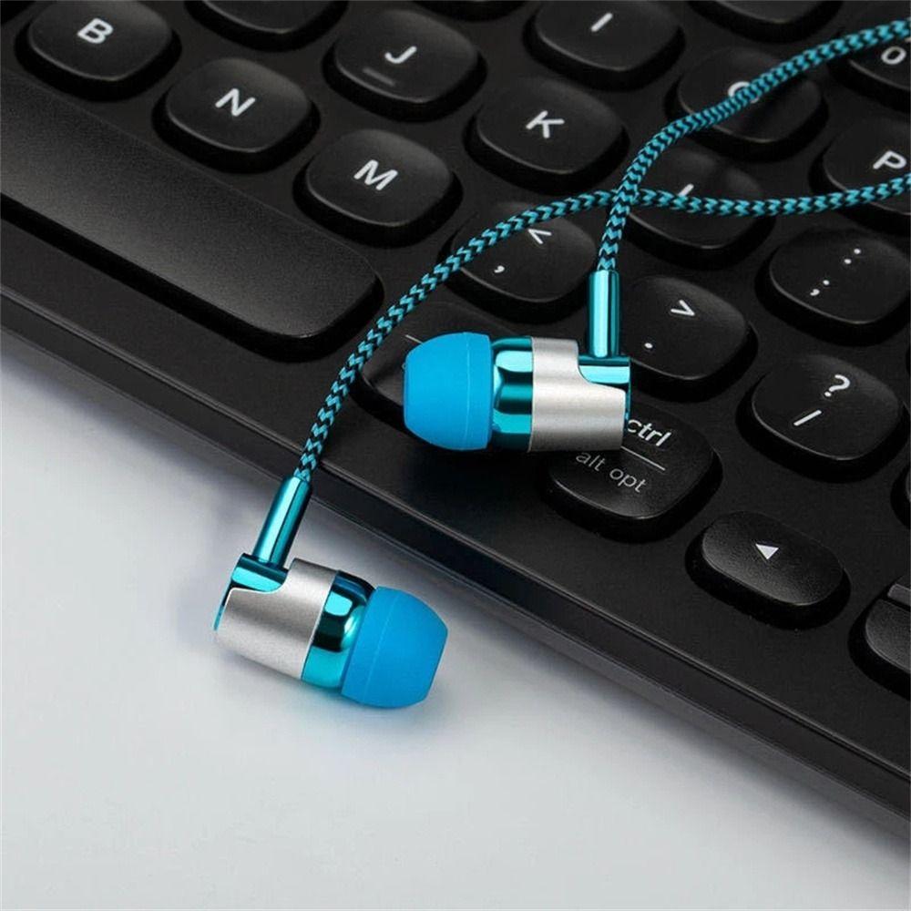 Control 3.5mm Jack Braided Cord With Microphone Earphone Earbuds In-ear Headset Wired Eraphone