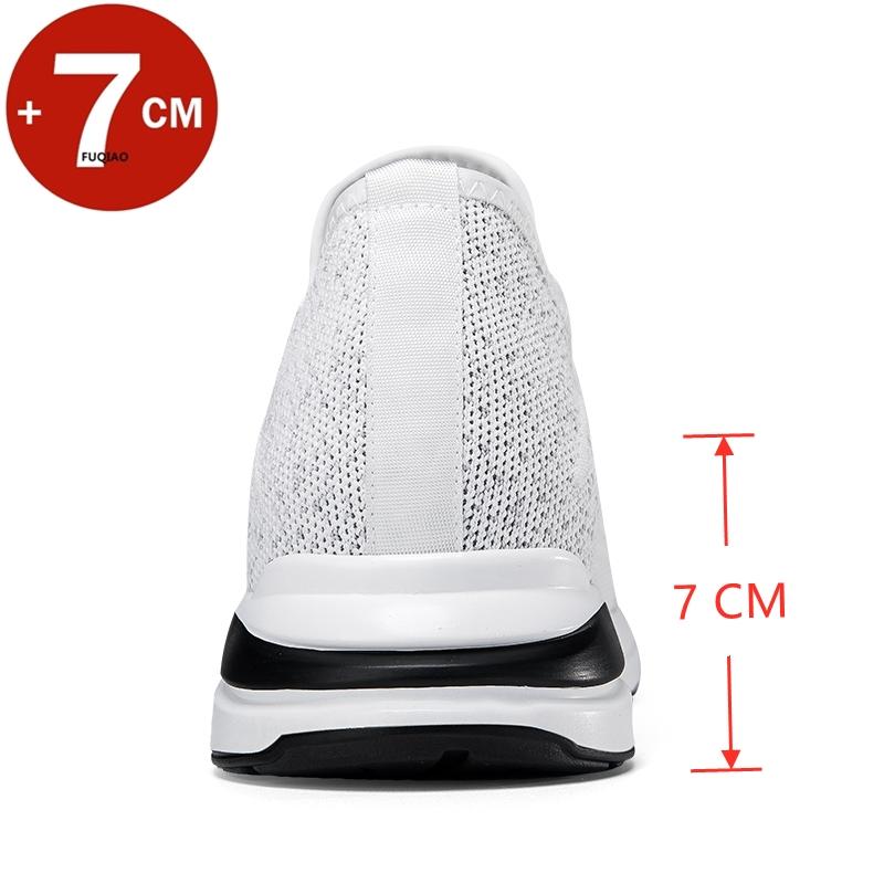 Mode Sommer Herren Aufzugsschuhe Atmungsaktives Mesh Höhenerhöhende Sneaker Herrenschuhe Innenlänge 7cm Outdoor Freizeit Weiß Größere Schuhe