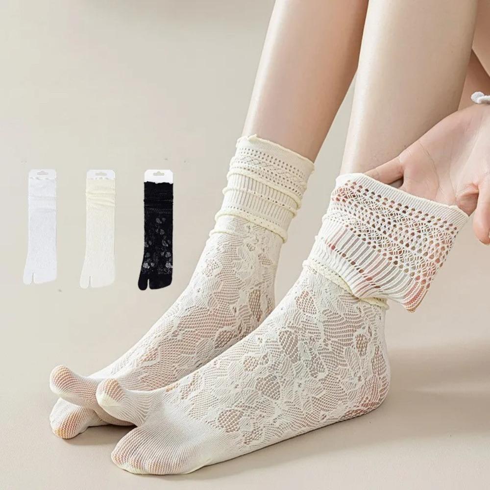 1Pairs Cotton Two-Toed Socks Lace Tabi Sox New High Tube Socks Women