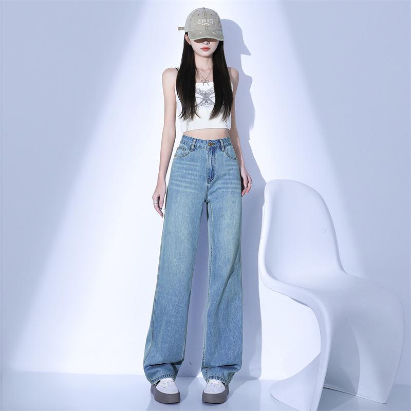 

Женские светло-голубые джинсы с высокой талией и широкими штанинами - Весна 2025 г. Узкие прямые брюки Medium