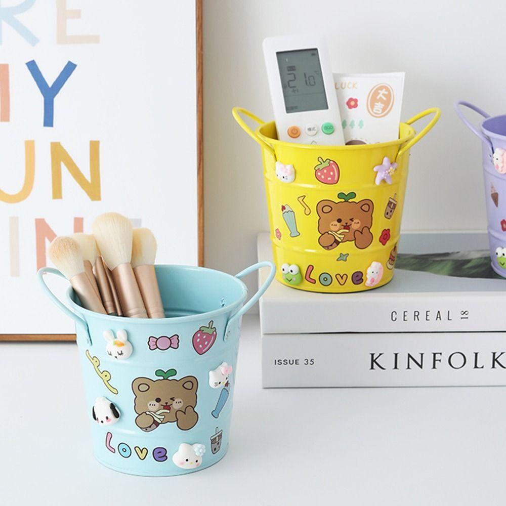 High-capacity Pen Container Iron Stationery Storage Box Makeup Brush Storage Bucket  For Desk