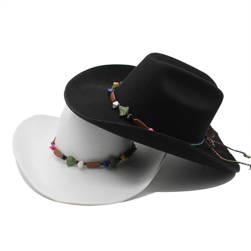 Big Brim Hemmed Woolen Hat Western Cowboy Top Hat Men'S And Women'S Couple Hat Ethnic Felt Hat