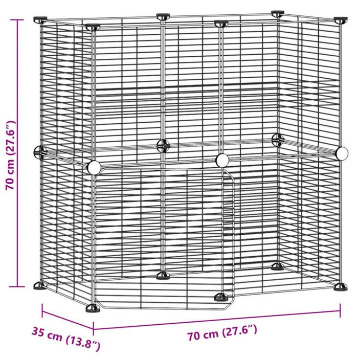 3114036 vidaXL Cage animaux de compagnie à 12 panneaux et porte Noir 35x35 cm