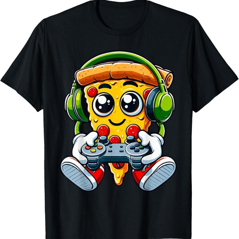 Funny Gamer Pizza Gaming Food Lovers Play Video Games T Shirt - Men s Summer Cotton Graphic Tee S разноцветный