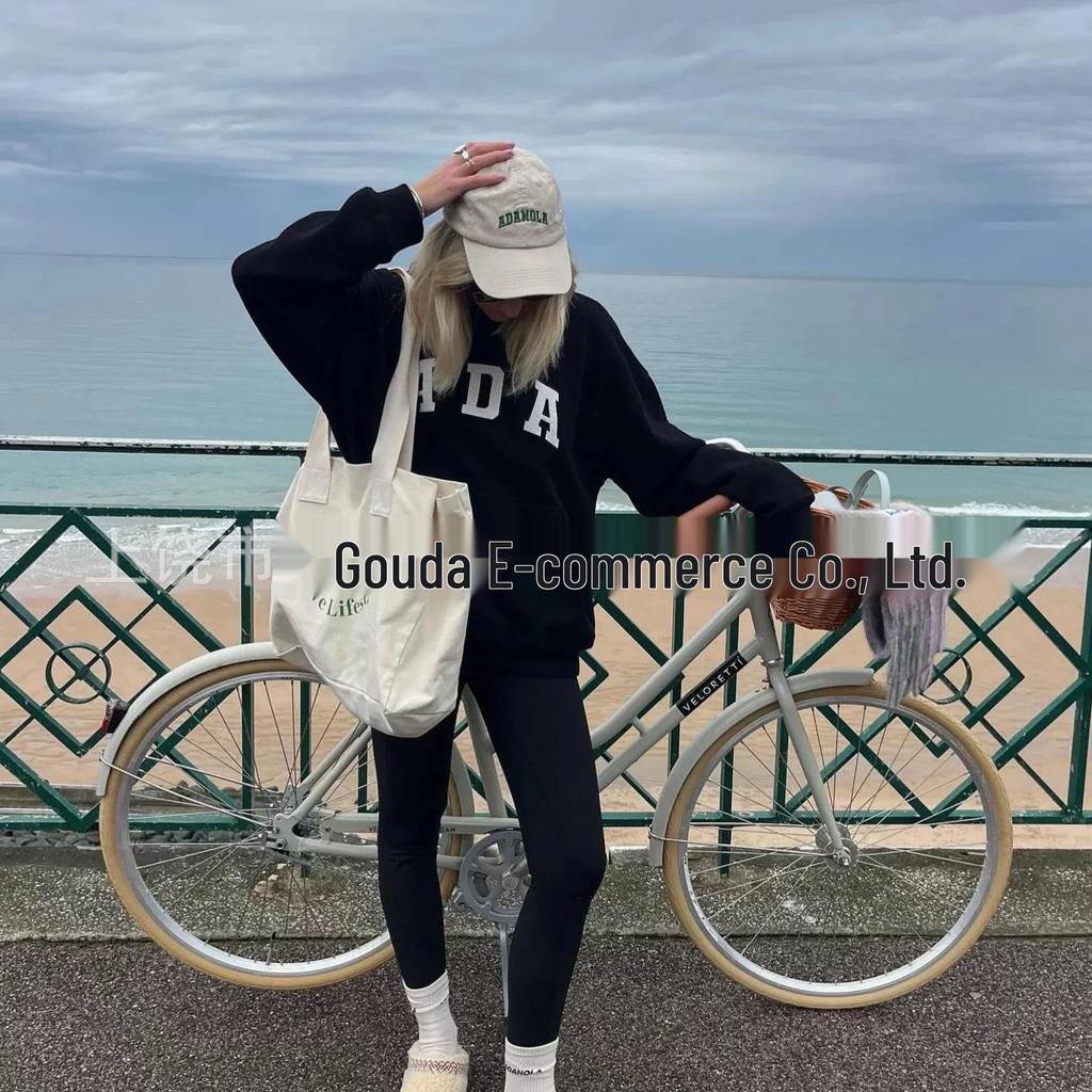 IN BLUE: England Trip Blogger Style Korean Cotton Loose Fit Lettered Pullover Hoodie Pair