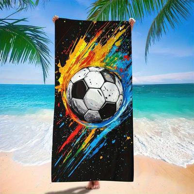 1pc Large Quick-Dry Soccer Beach Towel - Fast-Absorbing Microfiber Towel with Soccer Ball Design,Lightweight & Portable for Pool