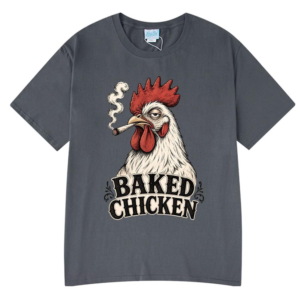 Baked Chicken Smoking Funny Meme Graphic T Shirts Unisex Unisex Cotton Tee Tops Fashion Oversized Short Sleeve Tshirt Streetwears