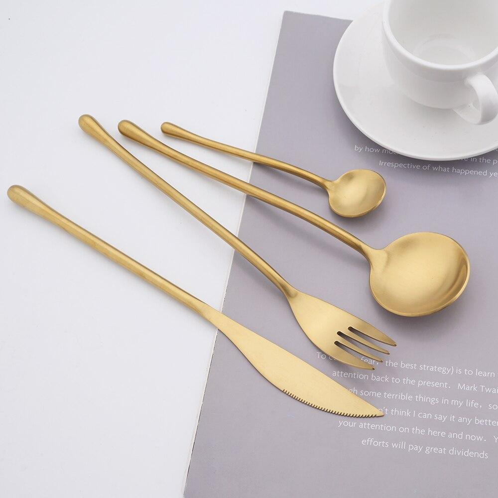 16Pcs/Set Matte Black Tableware Set 304 Stainless Steel Cutlery Knife Fork Spoon Dinner Set Brunch Dinnerware Kitchen Flatware