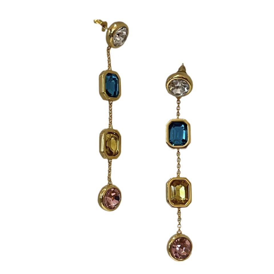 Silver Needle Square Gem Tassel Earrings – Fashionable Lightweight Luxury Earrings