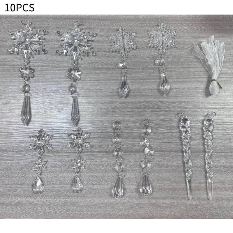 

Elegant 10 Piece Christmas Tree Decoration Set With Acrylic Pearl Ornaments And Snowflakes Lcicle