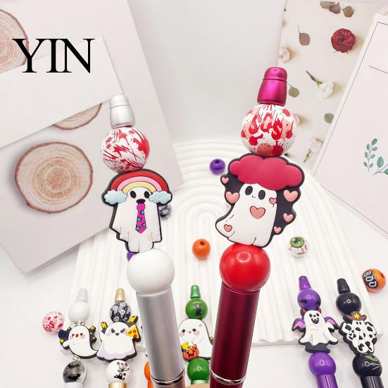 Holiday Gift Ideas 8PCS Halloween Beadable Pens, DIY Ballpoint Pens with Ghost Pendants And Acrylic Beads, Creative Stationery for Office School