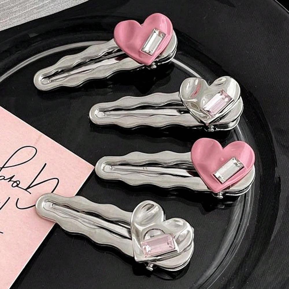 

4pcs Dopamine Y2k Sweet Hair Clips Pink Heart-shaped Duckbill Clip Side Notch Clip Spring Clip Hair Accessory for Women