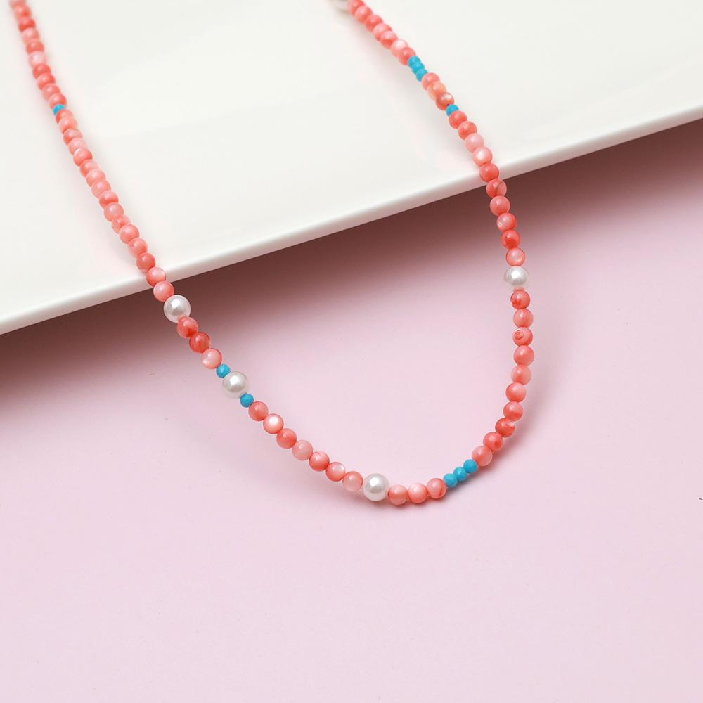 Blancier Aqua Pink And Pearl Bl255N1128 Women'S Choker Gemstone Necklace