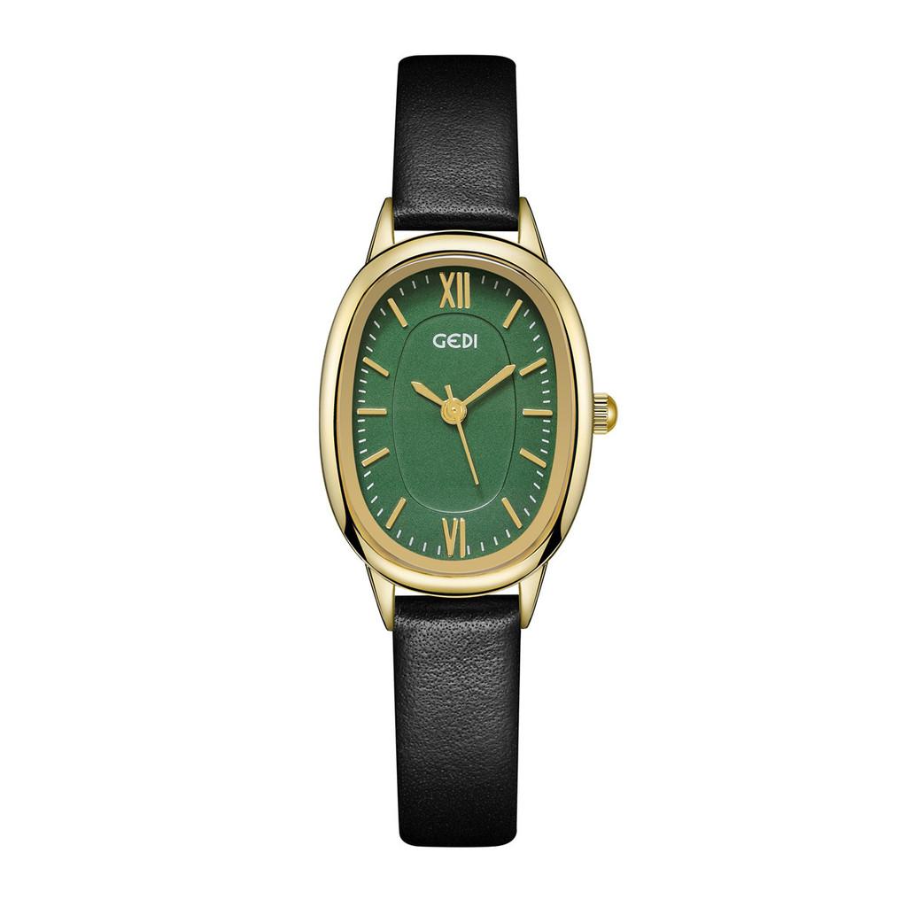 Womens Retro Oval Quartz Watch With Leather Strap For Elegant Dress