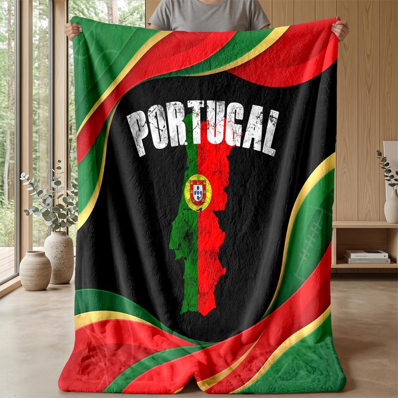 Portugal Football Printed Flannel Blanket Skin Friendly Warm Decorative Throw for Indoor Couch Bed Daily Use