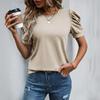 Summer Casual Puff Short Sleeve Women T-shirt O Neck Simple Office Ladies Fashion Elegant Women's Top Solid Color Basic Simple Shirt