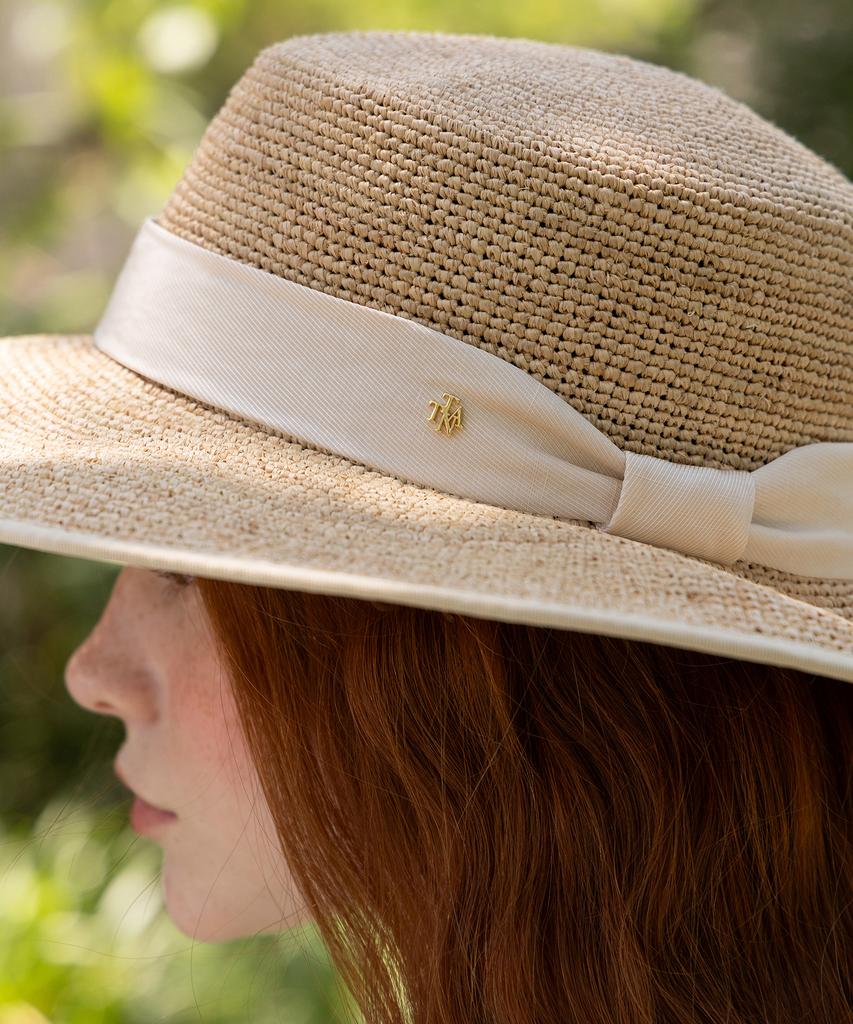 Tatiana Mirette Ribbon Band Natural Raffia Boater Hat Ht8201 Ivory