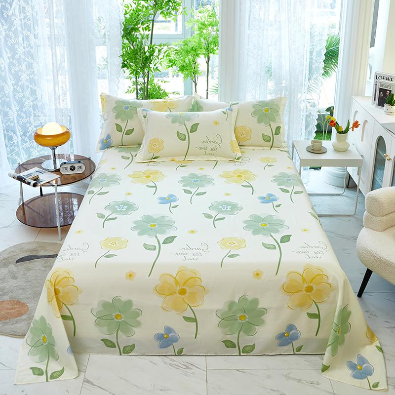 100% Cotton Country Floral Flat Sheet 3 Pieces Tulip Bed Sheet Set Soft Botanical Flower Blossoms Bed Cover with 2 Pillow Cases