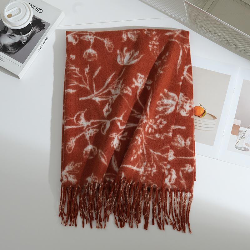 European and American imitation cashmere fringed printed scarf women's winter Korean version versatile temperament warm shawl couple scarf