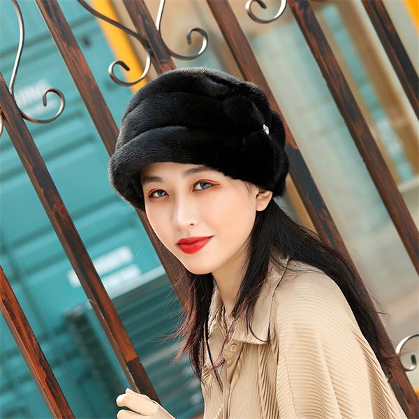 Women's Winter Hat Real Mink Fur Hat Hot Winter Hat Women's Fashion Warm Beret Women's Solid Color Adult Hood