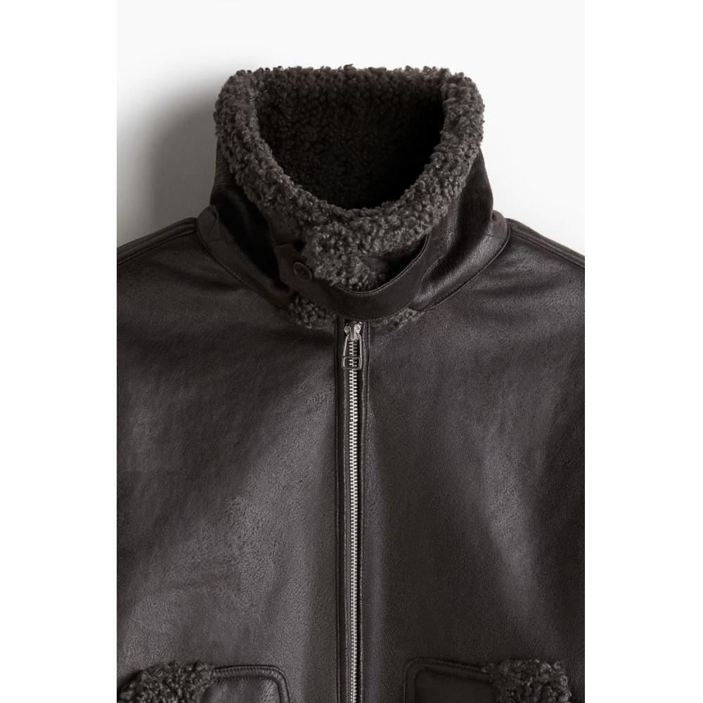 H M Regular Fit Teddy triM Jacket Dark Brown