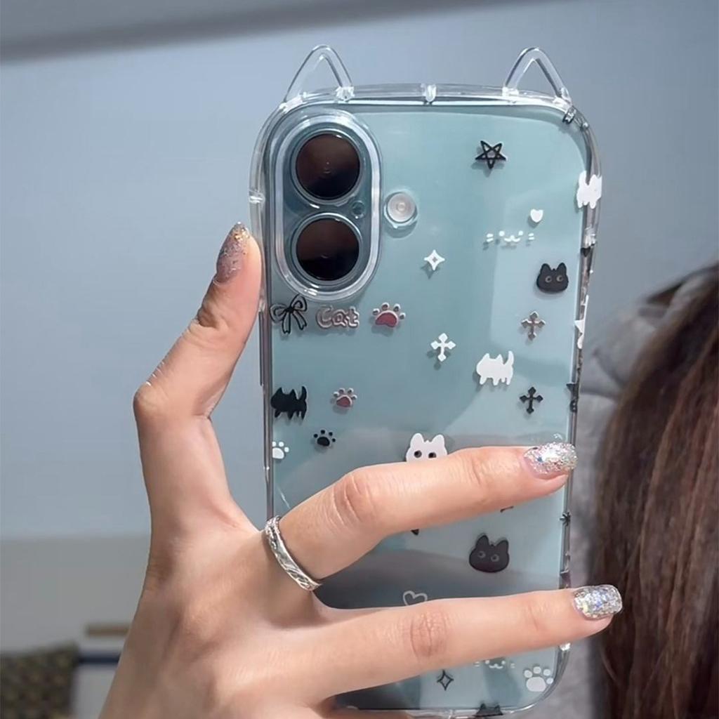 Transparente Handyhülle mit Katzenohren, Einfach und Niedlich für IPhone Handyhülle mit Lanyard Schutzhülle