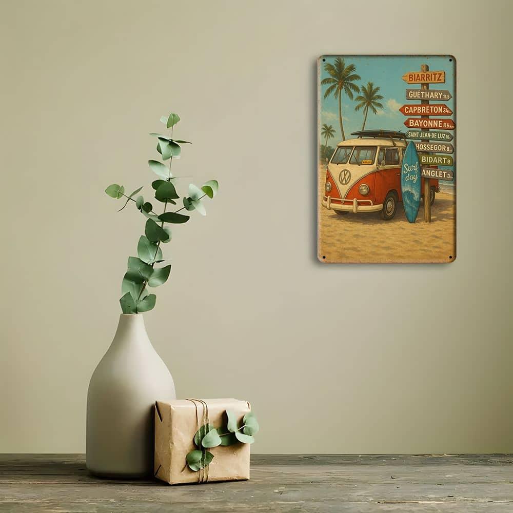 Vintage Surf Van Metal Sign, 20x30cm Retro Beach Wall Art.