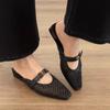 Woven breathable hollow bag head half slippers women's summer new French thick heel versatile sandals